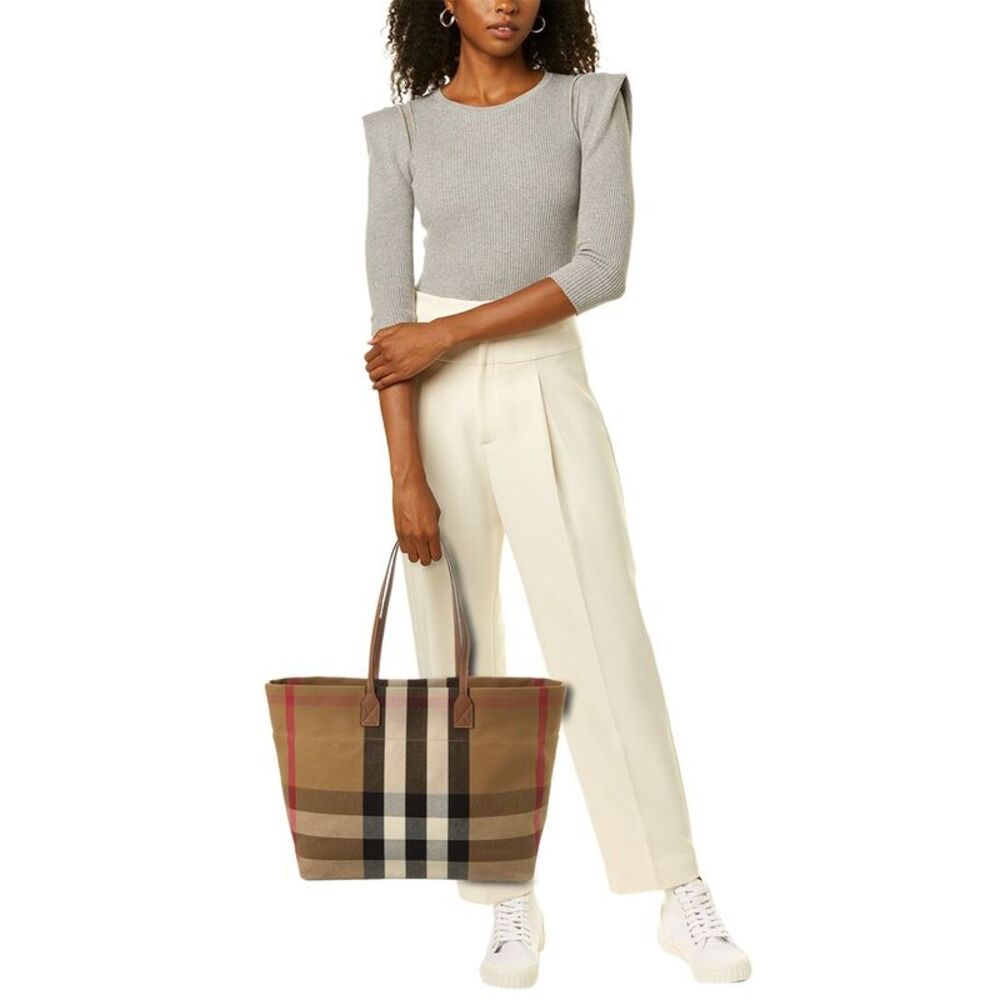 Burberry Check Canvas & Leather Tote, Beige - Picture 4 of 4